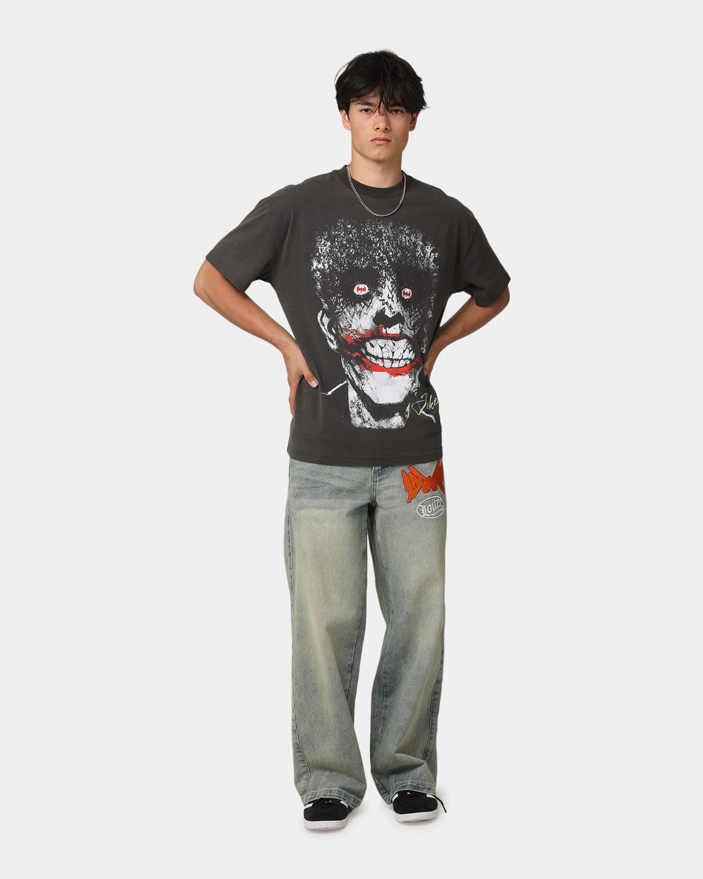 American Thrift X DC Batman The Joker Smile Heavyweight T-Shirt Black Wash