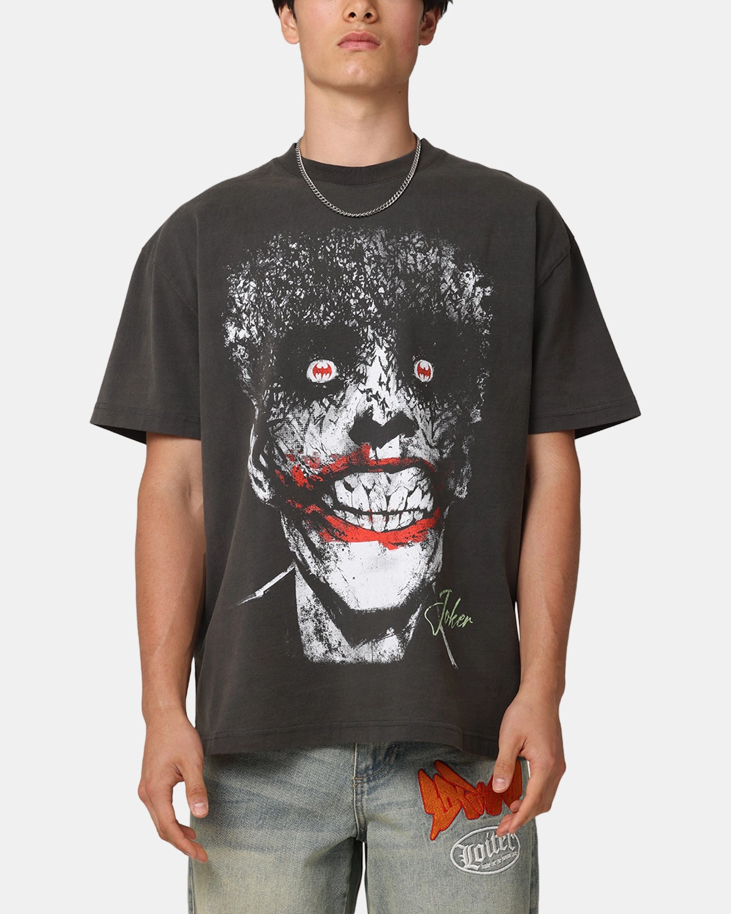 American Thrift X DC Batman The Joker Smile Heavyweight T-Shirt Black Wash