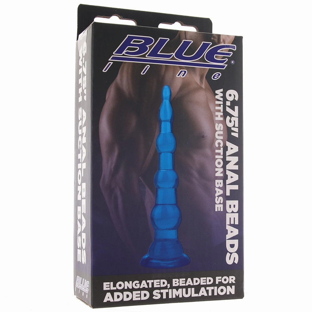 Blue Line 6.75 Inch Anal Beads With Suction Base