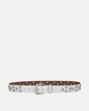 Distressed Rivet Belt White