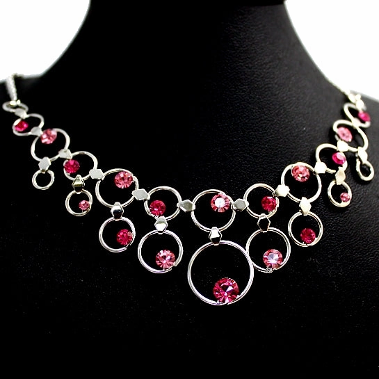 Double Chain of Rosy Crystal Plating Necklace Set