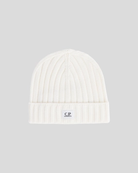 Extra Fine Merino Wool Logo Beanie Gauze White