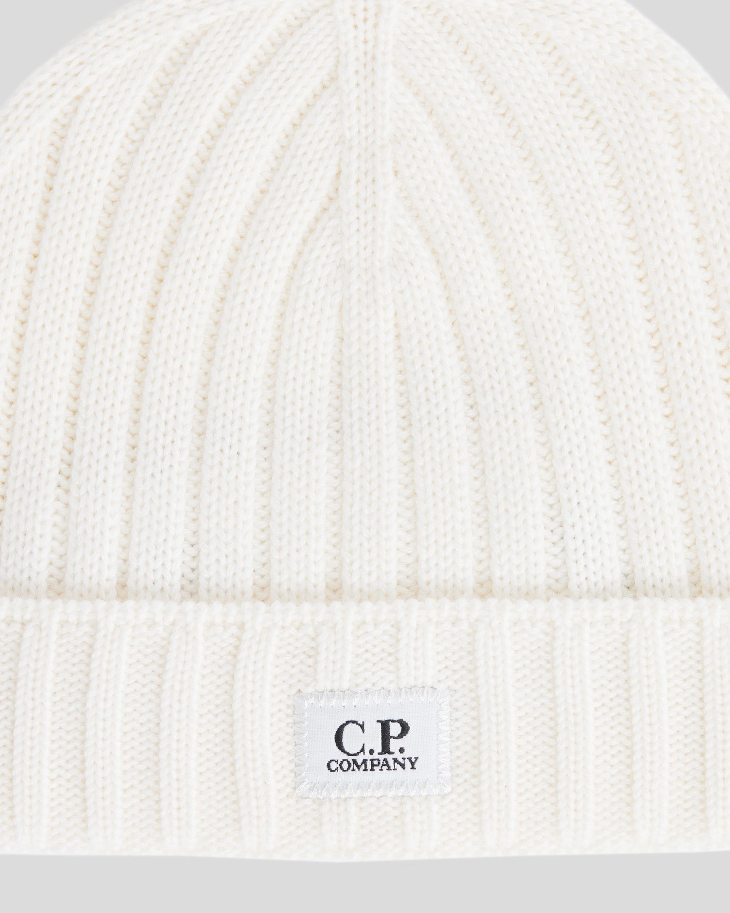 Extra Fine Merino Wool Logo Beanie Gauze White