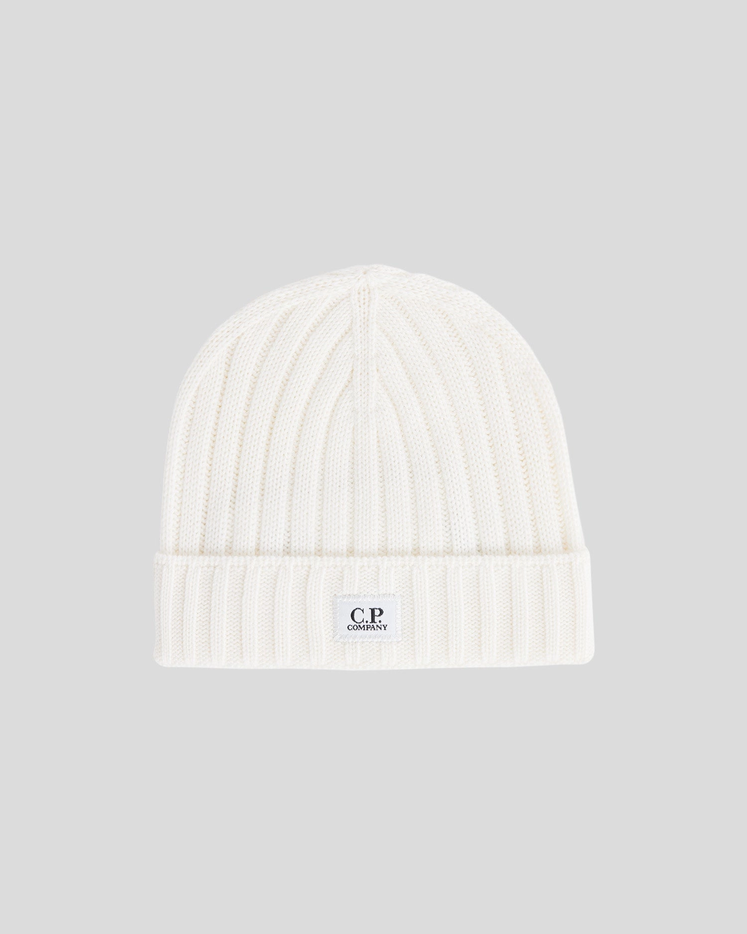 Extra Fine Merino Wool Logo Beanie Gauze White
