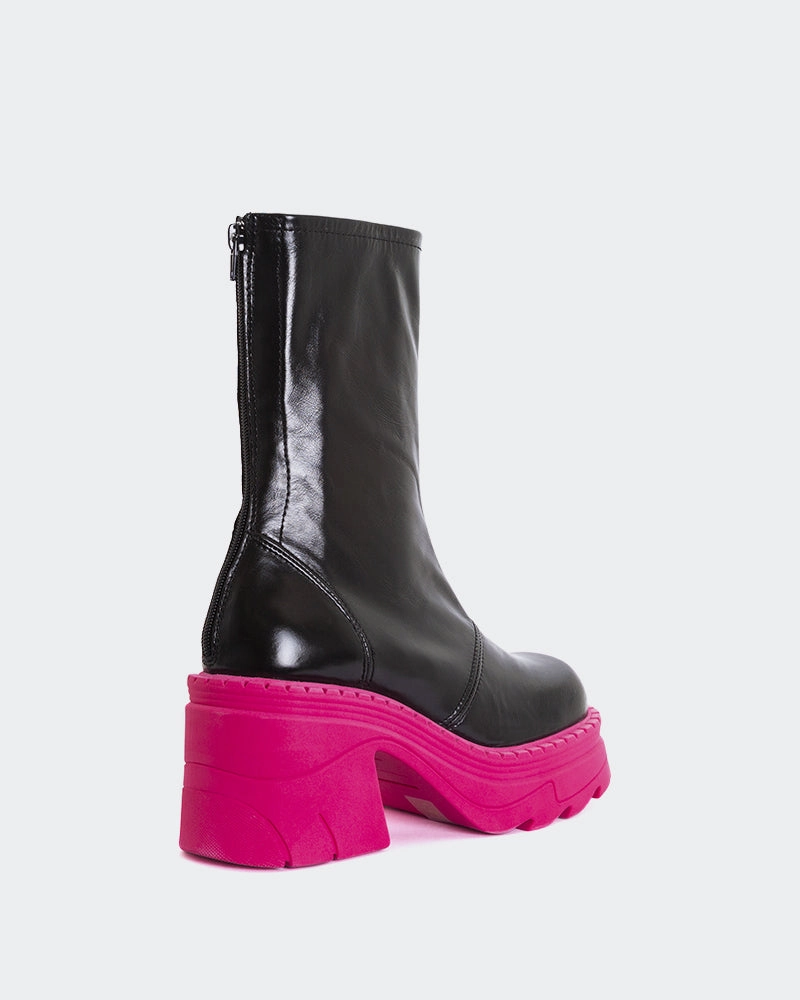 Grover Black Leather Fuchsia Sole