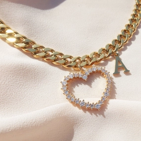 Heart Initial Cuban Necklace