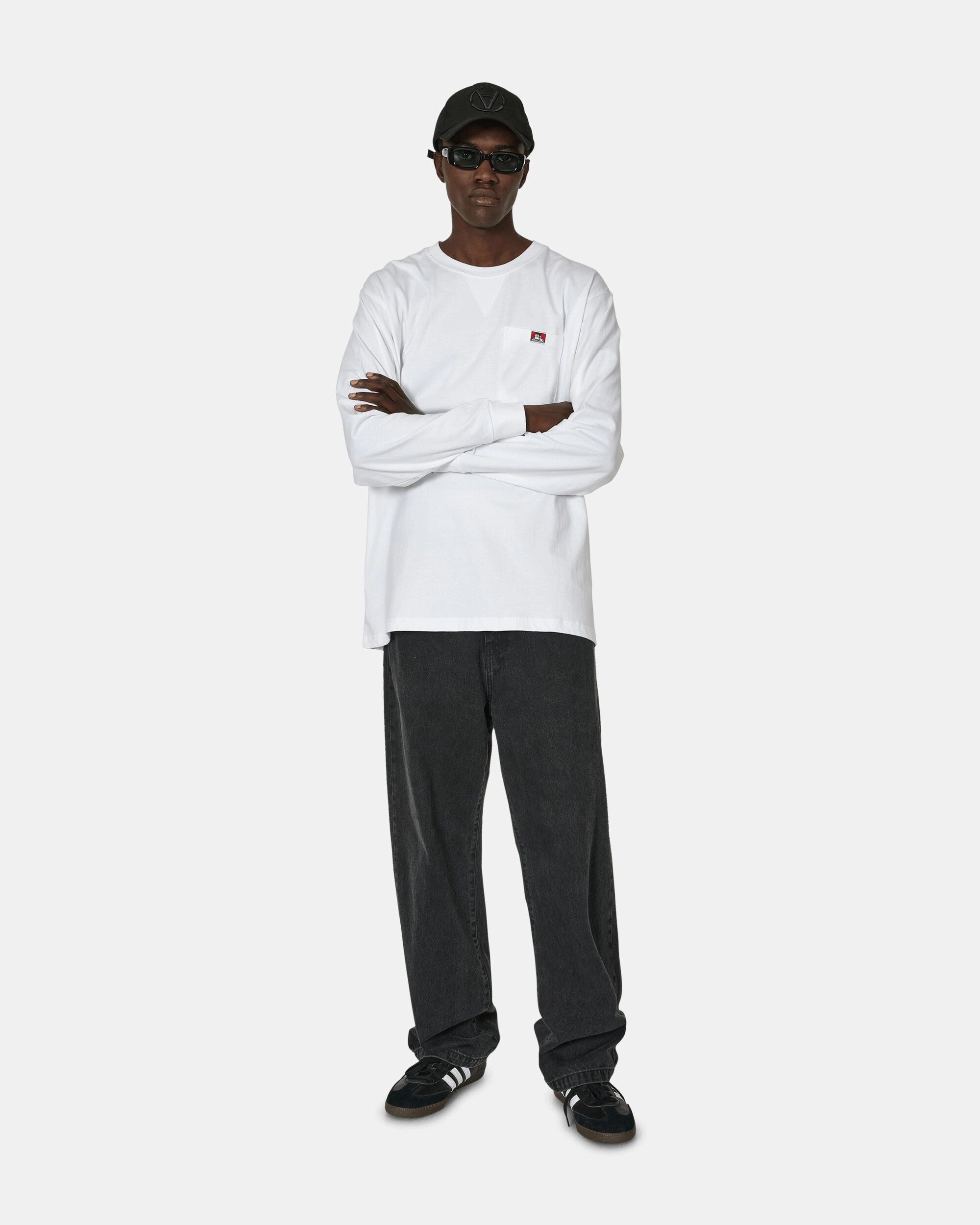 Heavy Duty Classic Label Pocket Longsleeve T-Shirt White