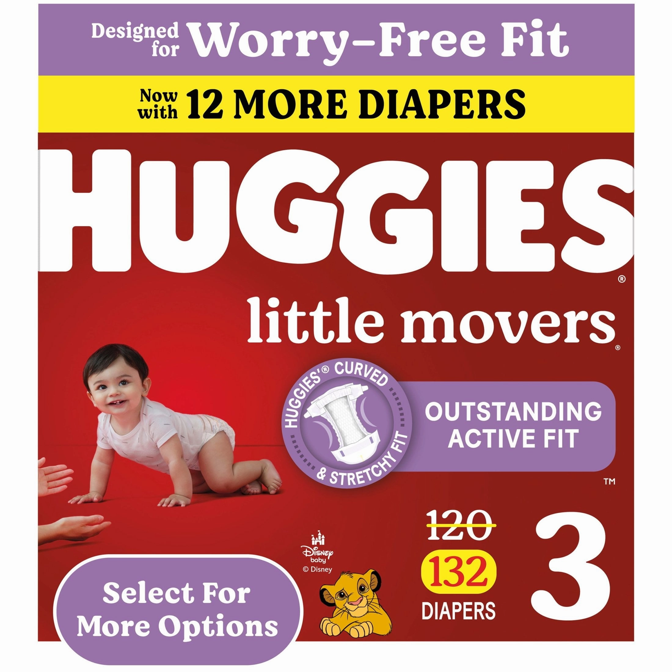 Huggies 56361 Little Movers Baby Diapers Size 3, 132 Ct - Leak Resistant, Absorbent, Disposable