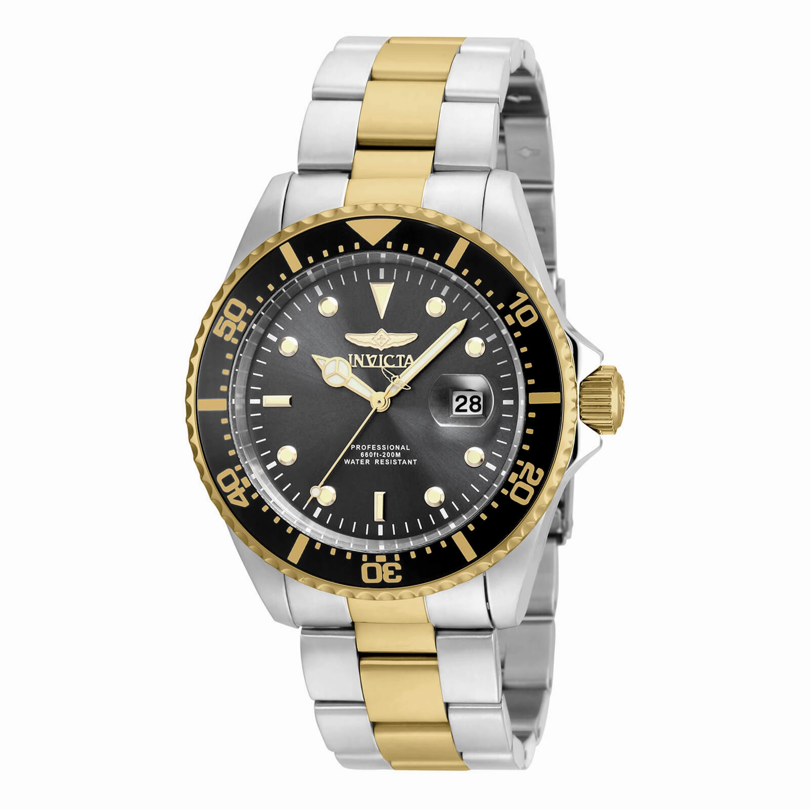 Invicta 22057 Men's Two Tone Yellow Steel Bracelet Quartz Pro Diver Grey Dial Date Watch