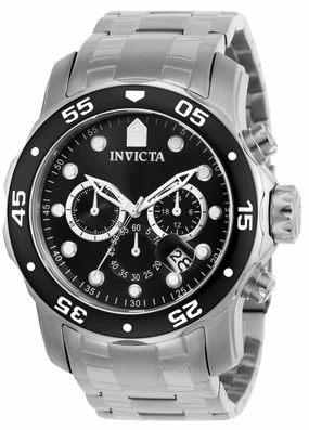 Invicta Men's Pro Diver Chronograph Watch - Quartz Black Dial Steel Bracelet | 0069