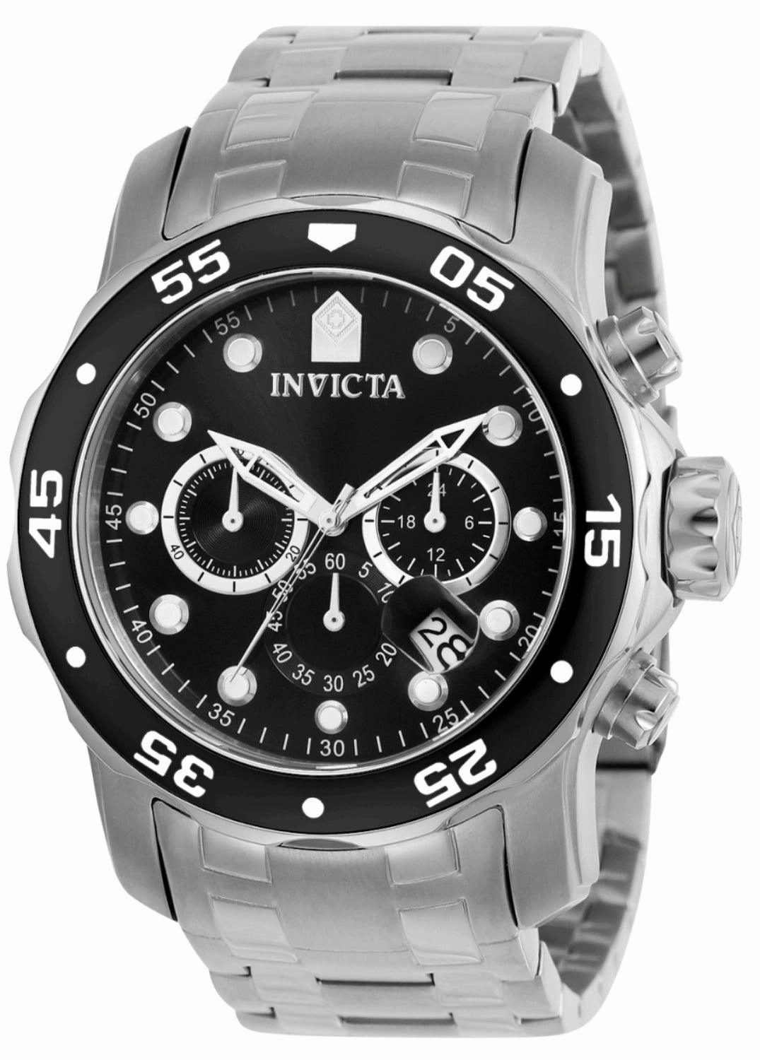 Invicta Men's Pro Diver Chronograph Watch - Quartz Black Dial Steel Bracelet | 0069