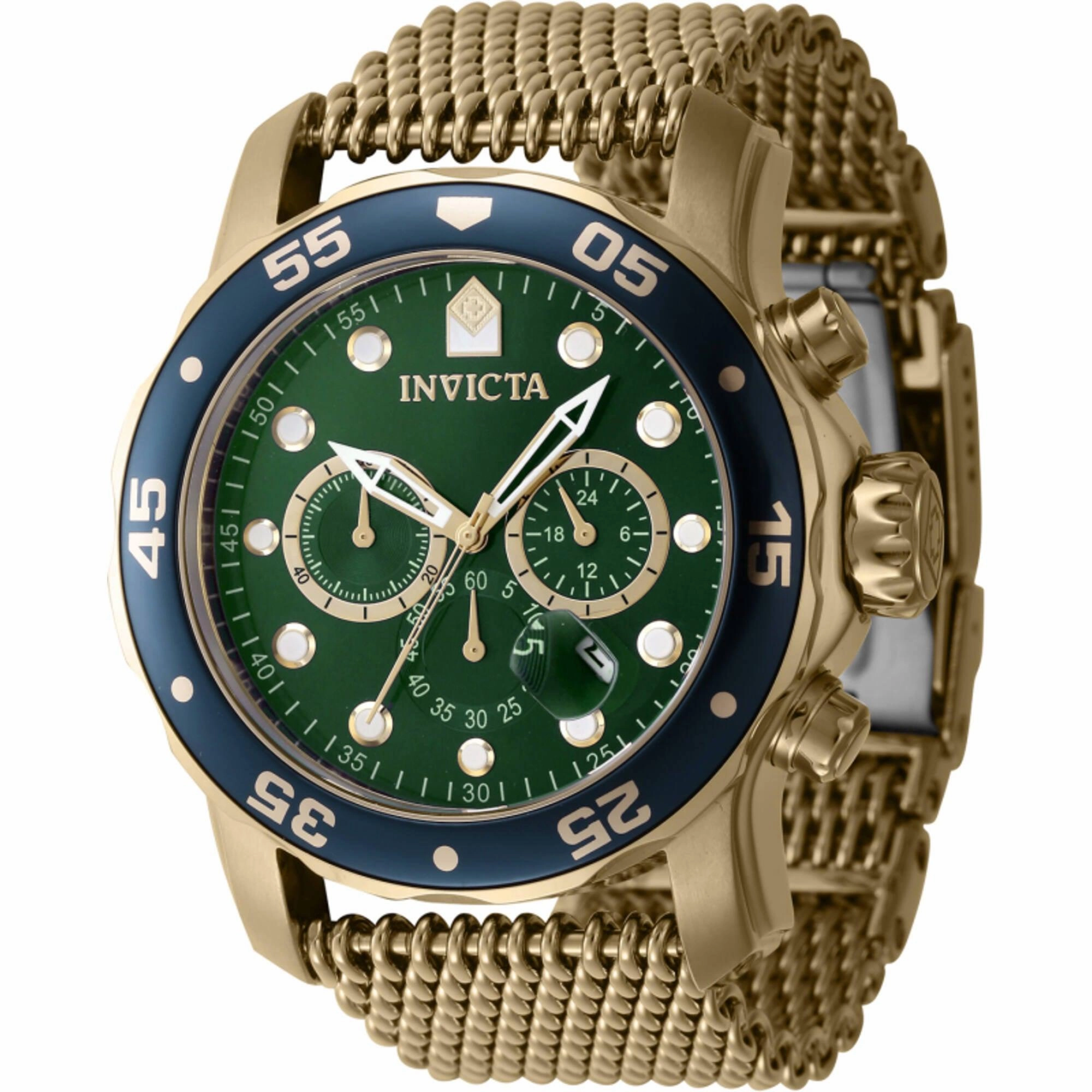 Invicta Men's Watch - Pro Diver Chronograph Green Dial Yellow Gold Bracelet | 47241