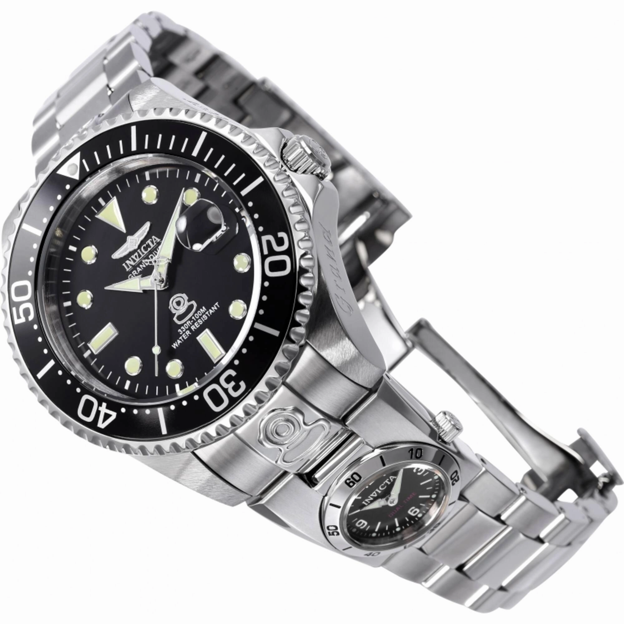 Invicta Men's Watch - Pro Diver Dual Time Black Dial Silver Steel Bracelet | 45812