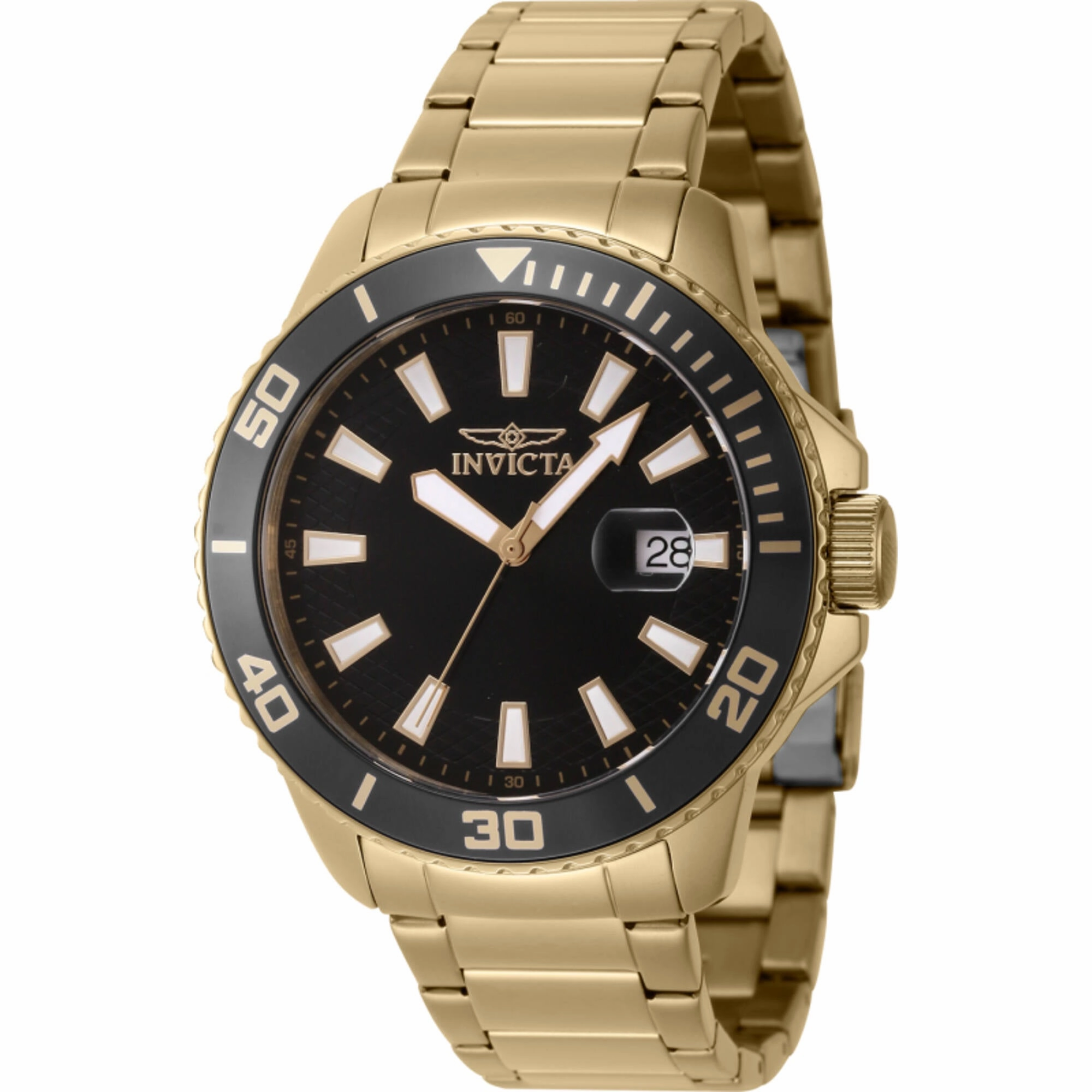 Invicta Men's Watch - Pro Diver Quartz Black Dial Yellow Gold Bracelet Date | 46066