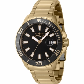 Invicta Men's Watch - Pro Diver Quartz Black Dial Yellow Gold Bracelet Date | 46066