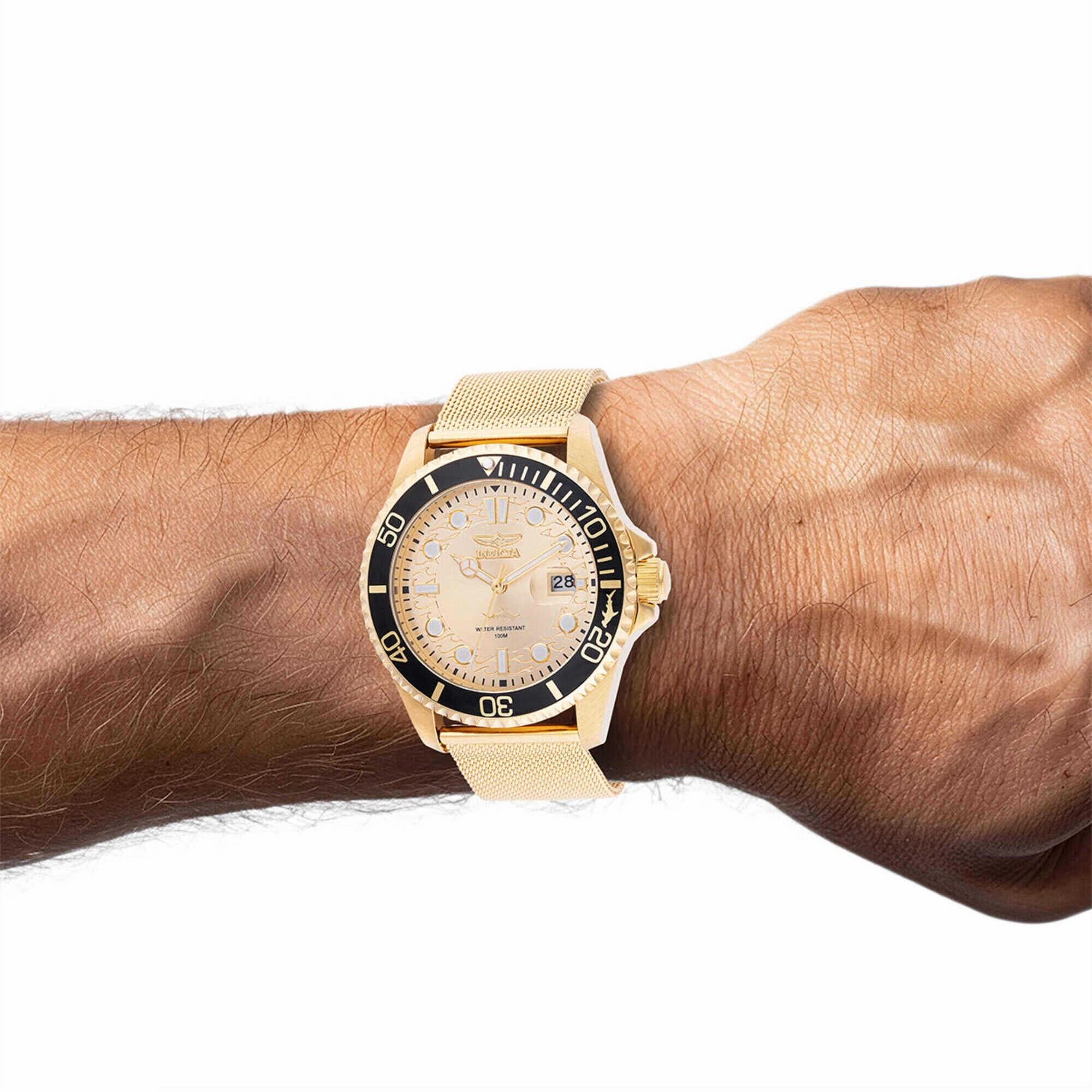 Invicta Men's Watch - Pro Diver Quartz Gold Tone Dial Mesh Bracelet | 47177