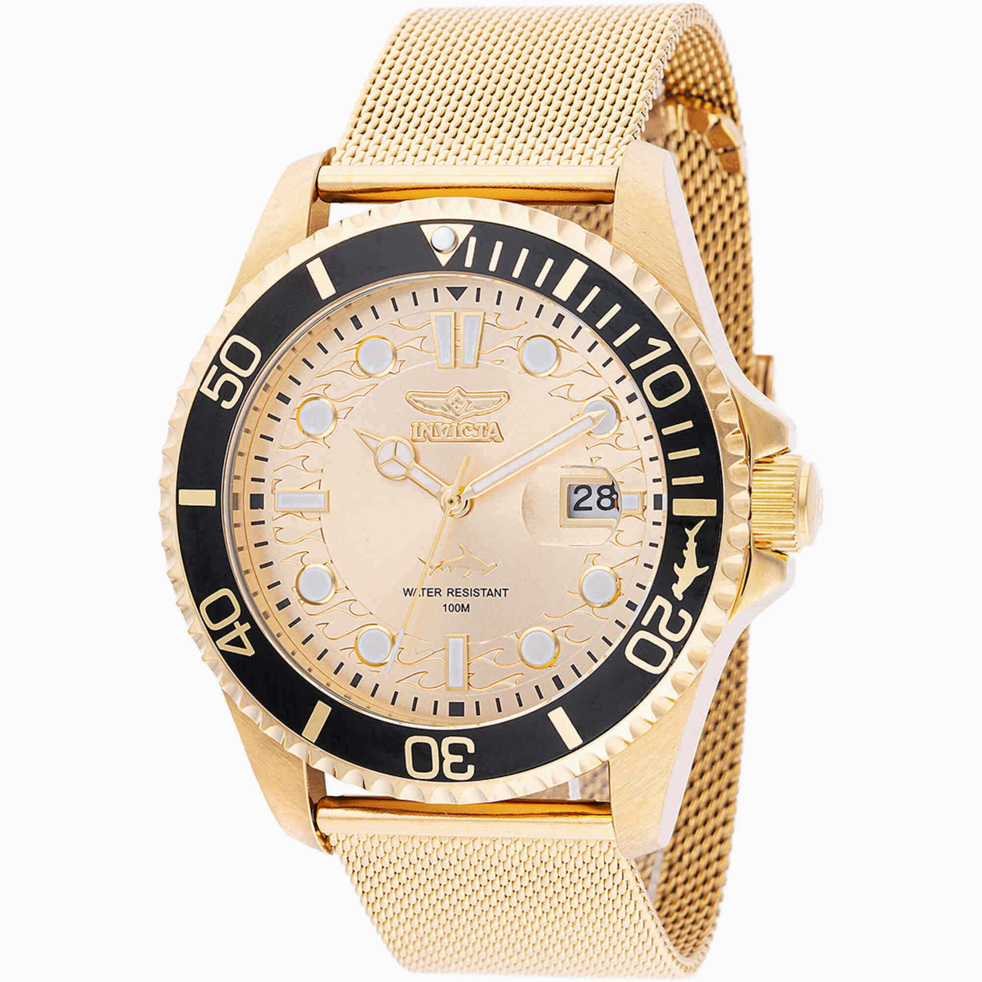 Invicta Men's Watch - Pro Diver Quartz Gold Tone Dial Mesh Bracelet | 47177