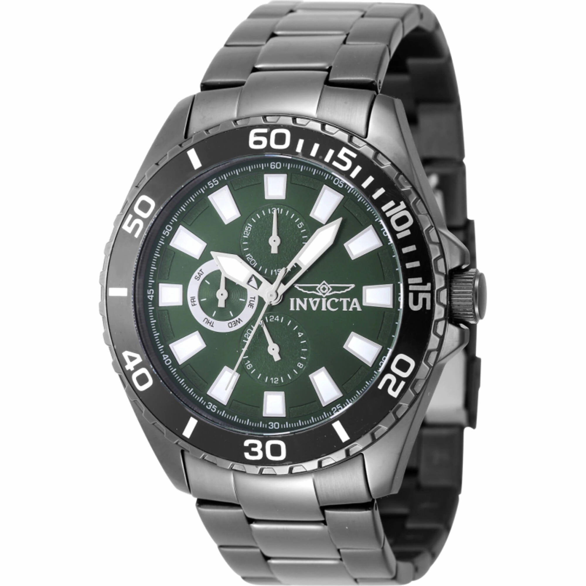 Invicta Men's Watch - Pro Diver Quartz Green Dial Charcoal Steel Bracelet | 29930