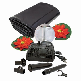 Koolscapes 270 Gallon Starter Pond Kit with 200 GPH Pump, Water Bell and Double Daisy Fountain Nozzles, 8 x 10 Ft Flexible Liner, Floating Solar Light, Fish-Friendly Backyard Koi Pond Kit