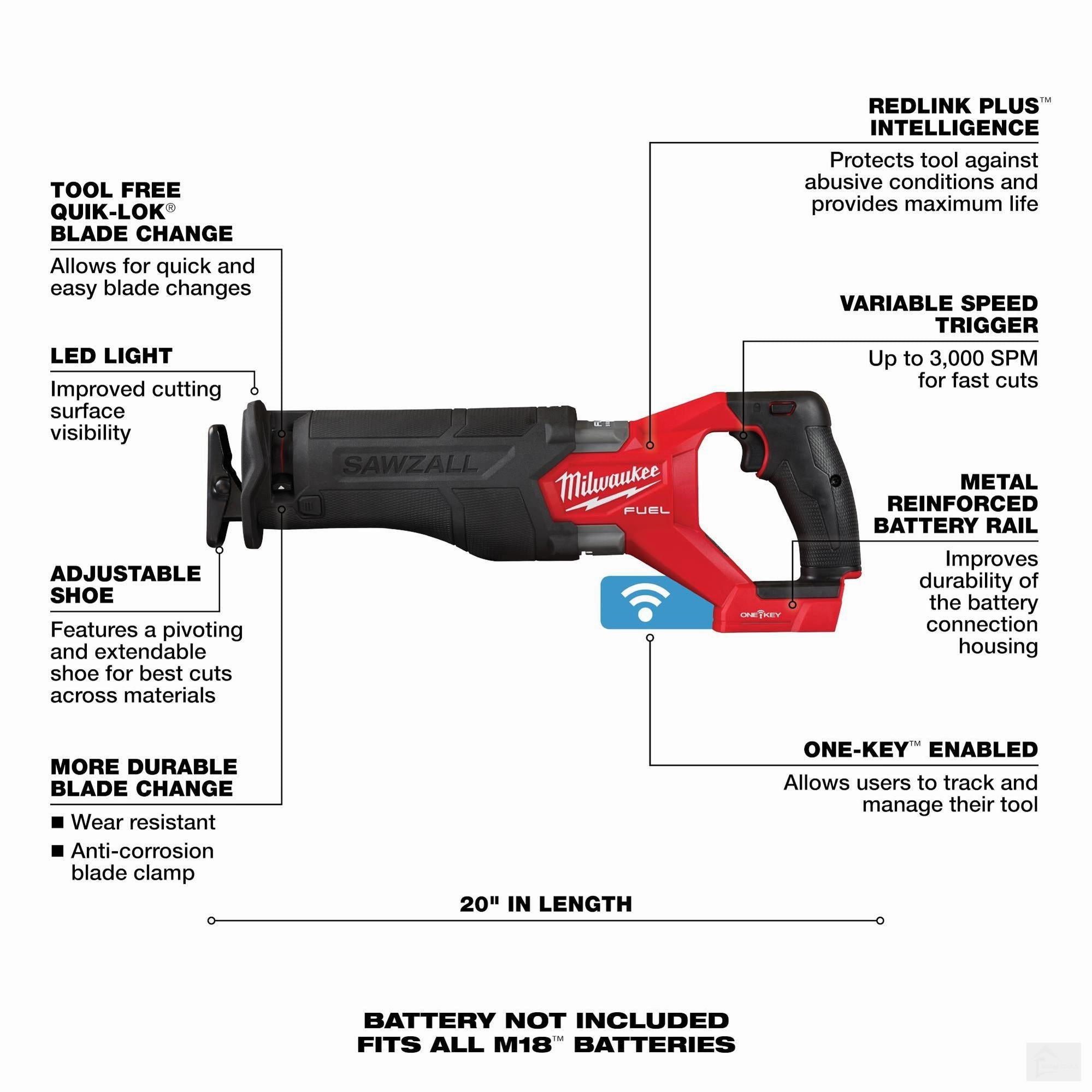 Milwaukee M18 FUEL™ SAWZALL® Recip Saw w/ ONE-KEY™ (Tool-Only) {2822-20}