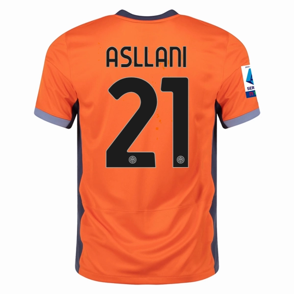 Nike Inter Milan Kristjan Asllani Third Jersey w/ Serie A   Copa Italia Patches 23/24 (Safety Orange/Thunder Blue)