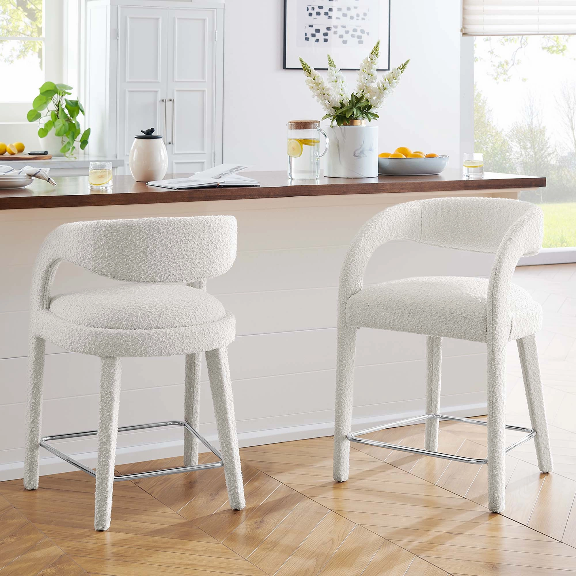 Pinnacle Boucle Upholstered Counter Stool Set of Two by Modway