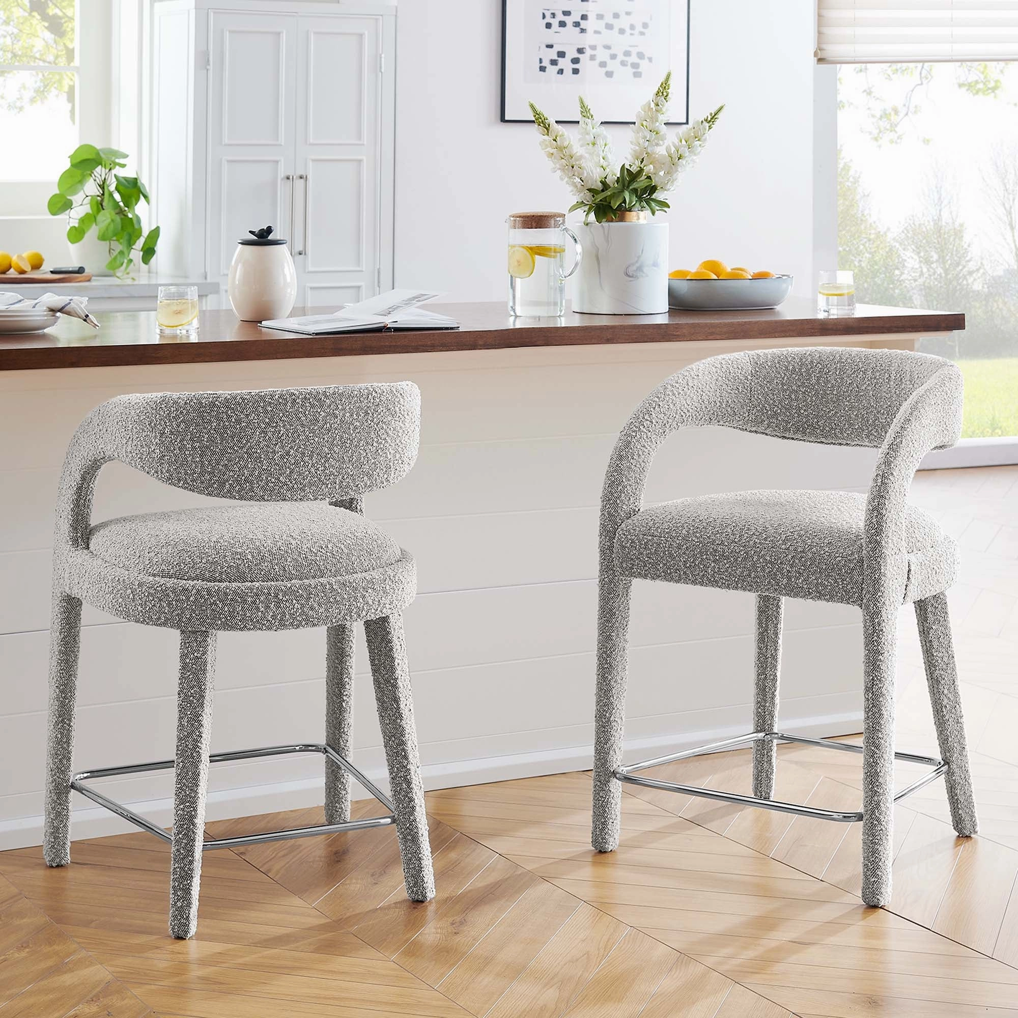 Pinnacle Boucle Upholstered Counter Stool Set of Two by Modway