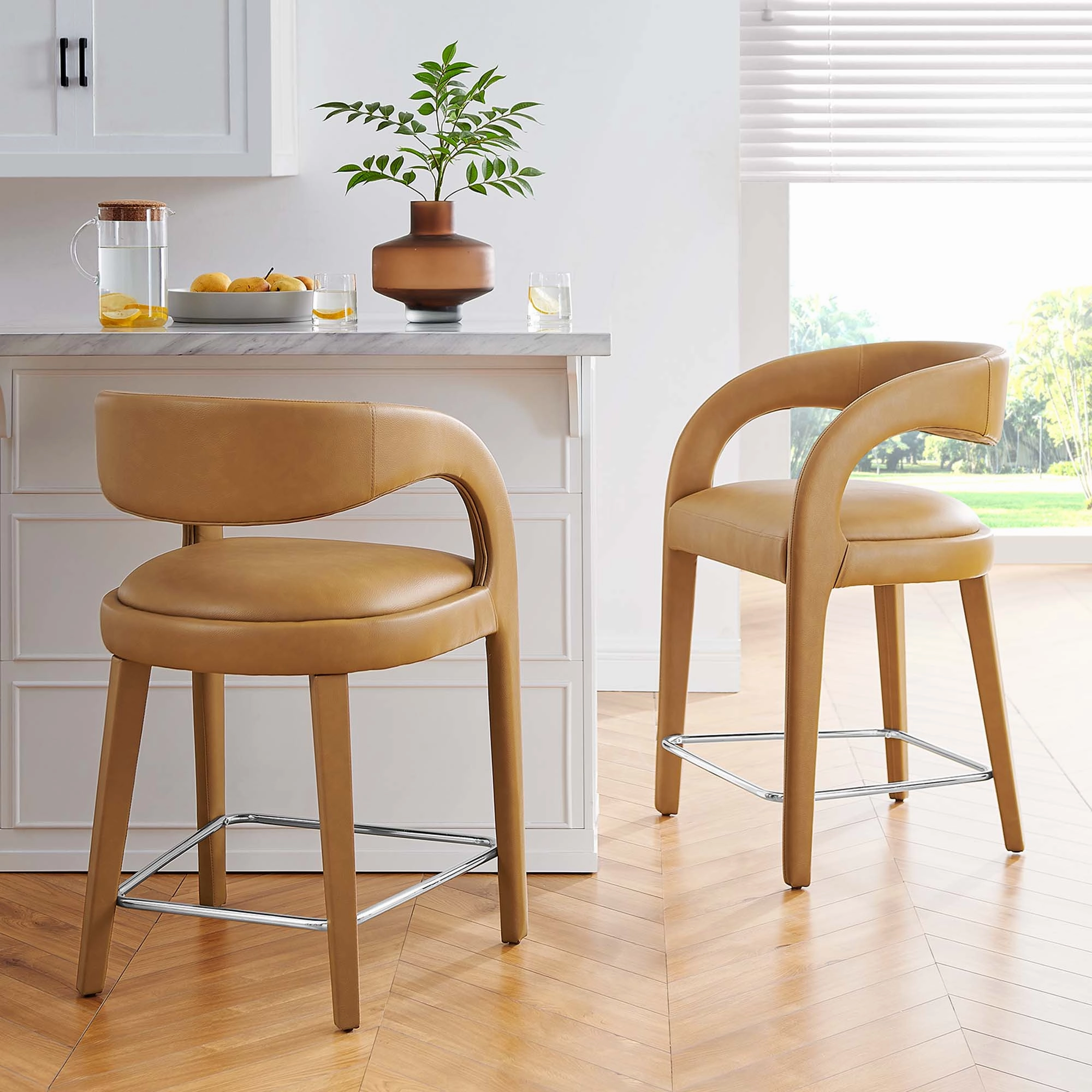 Pinnacle Vegan Leather Counter Stool Set of Two by Modway