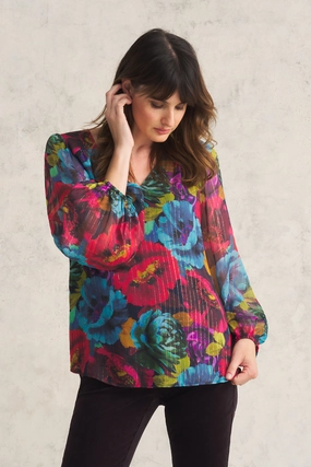 Printed Lurex Stripe Blouse - Oversized Floral