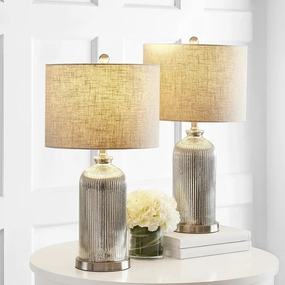 Safavieh TBL4217A-SET2 Ashson Rustic 26 in. H Table Lamp, Silver/Ivory