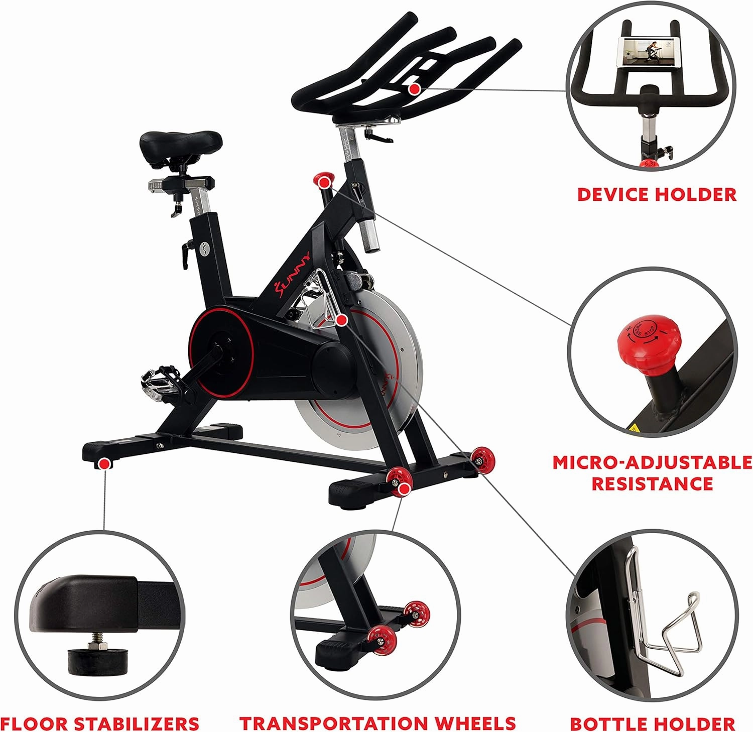 Sunny Health & Fitness Magnetic Belt Drive Indoor Cycling Bike - $220