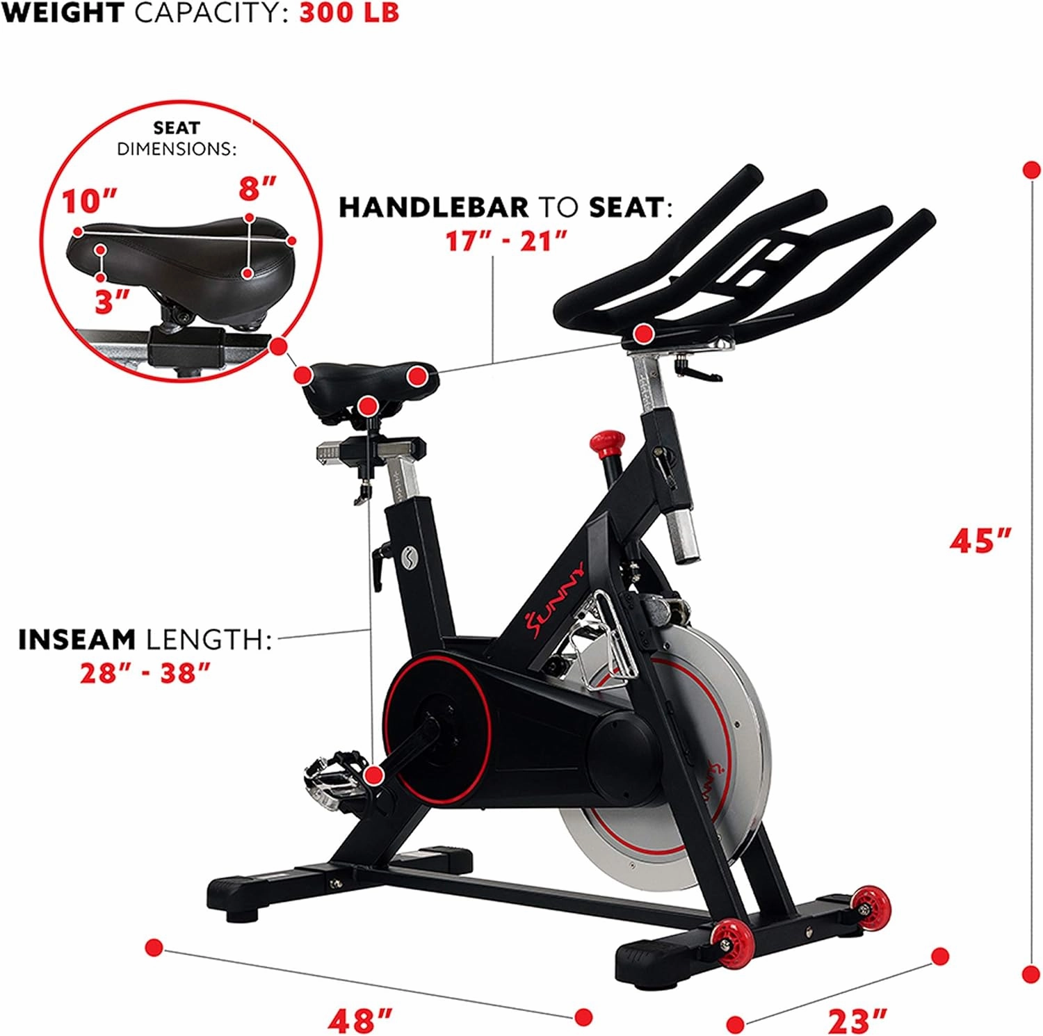 Sunny Health & Fitness Magnetic Belt Drive Indoor Cycling Bike - $220