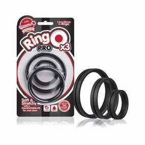 The Screaming O - RingO Pro 3 Soft Stretchy Cock Rings (Black)