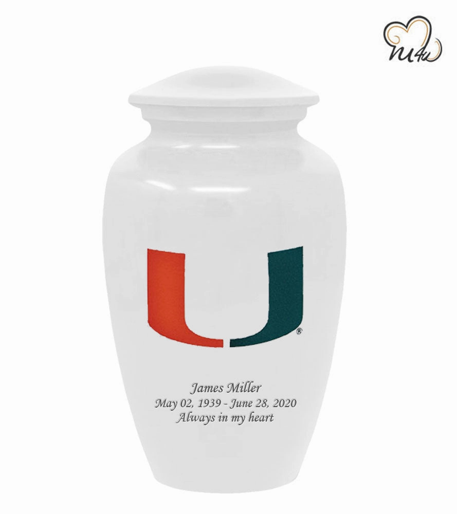 University of Miami Hurricanes College Cremation Urn - White