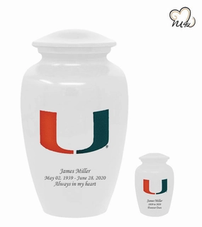 University of Miami Hurricanes College Cremation Urn - White