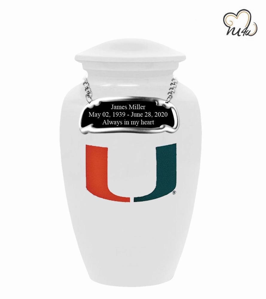University of Miami Hurricanes College Cremation Urn - White