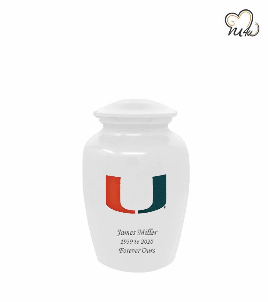 University of Miami Hurricanes College Cremation Urn - White