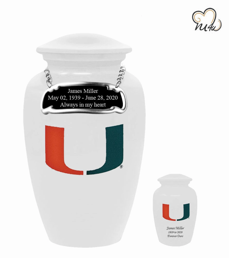 University of Miami Hurricanes College Cremation Urn - White